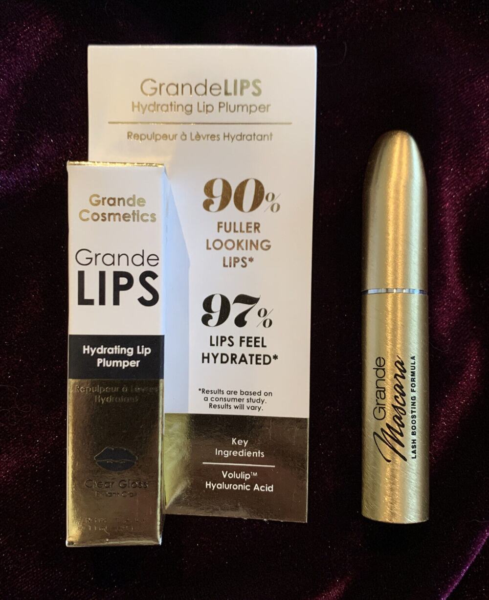 Grande Mascara LASH BOOSTING FORMULA Travel Size + Lip Plumper CLEAR Gloss ~ NEW